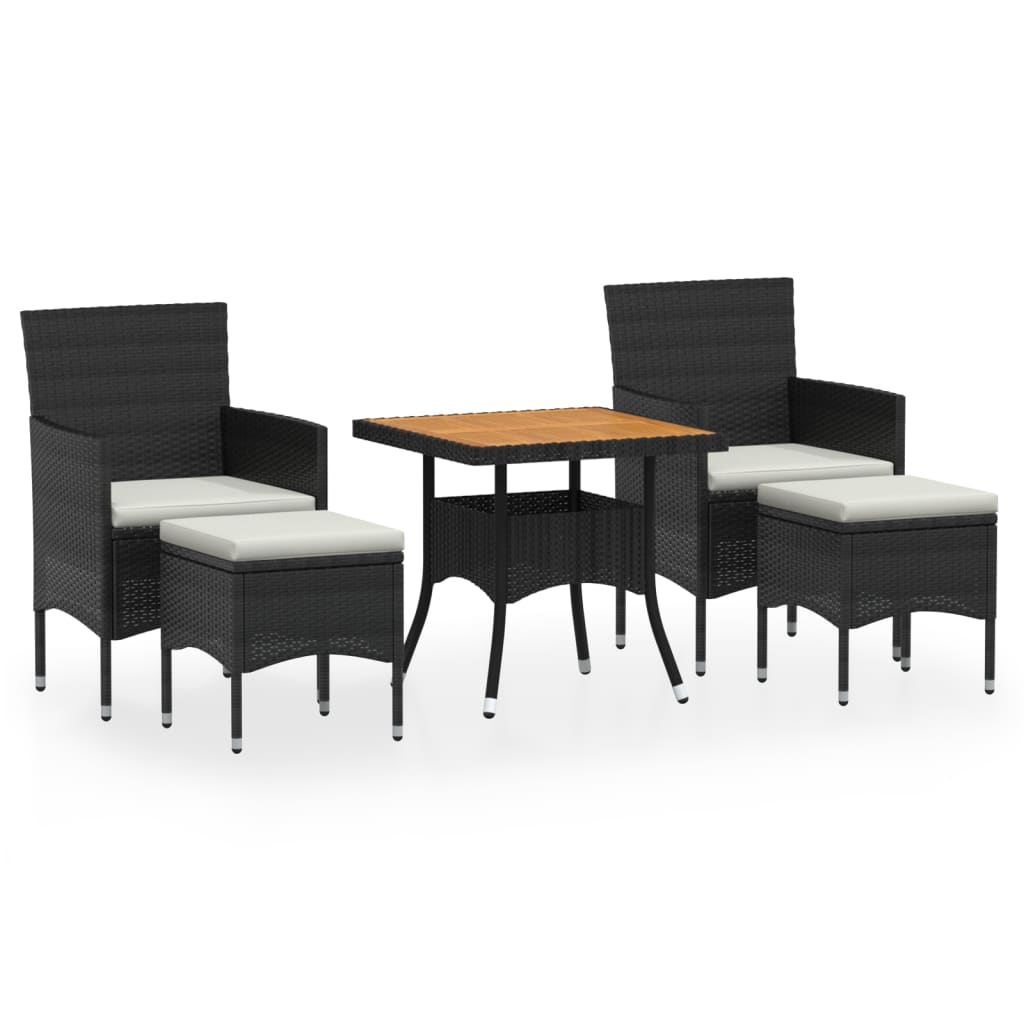 Set Mobili da Pranzo per Giardino 5 pz Polyrattan e Acacia Nero - homemem39