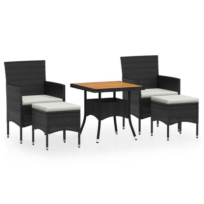 Set Mobili da Pranzo per Giardino 5 pz Polyrattan e Acacia Nero - homemem39