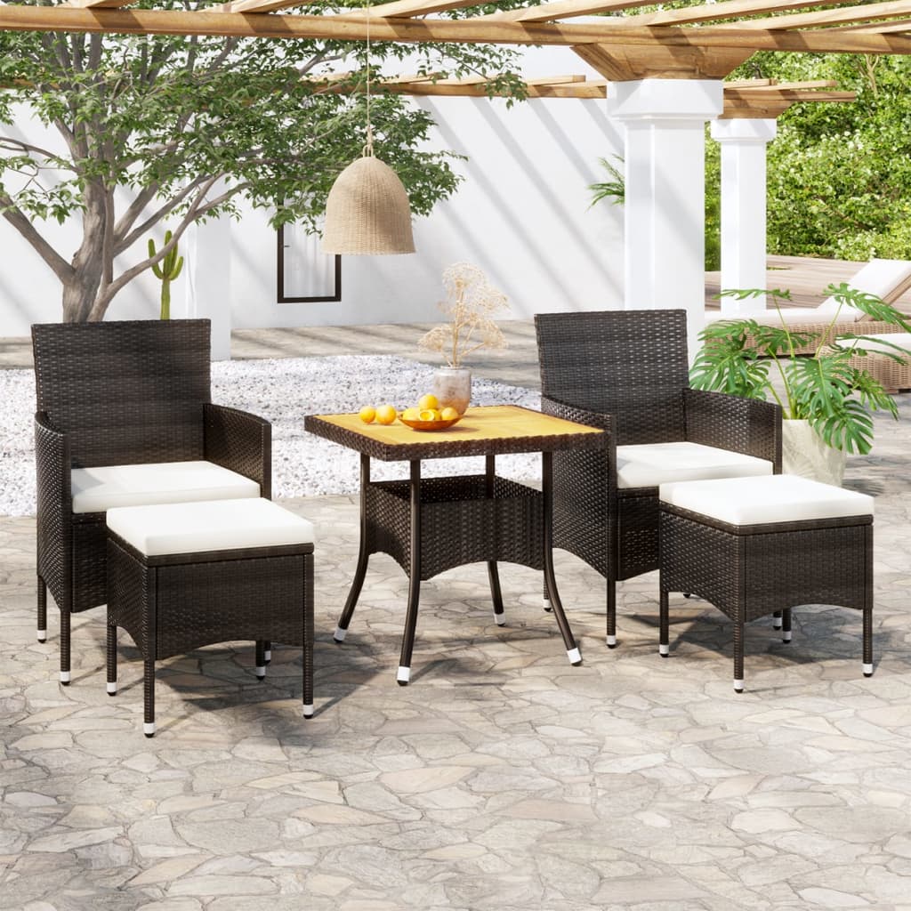 Set Mobili da Pranzo per Giardino 5 pz Polyrattan e Acacia Nero - homemem39