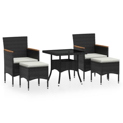Set da Pranzo per Giardino 5 pz Polyrattan Vetro Temperato Nero - homemem39