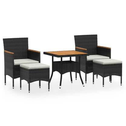 Set Mobili da Pranzo per Giardino 5 pz Polyrattan e Acacia Nero - homemem39