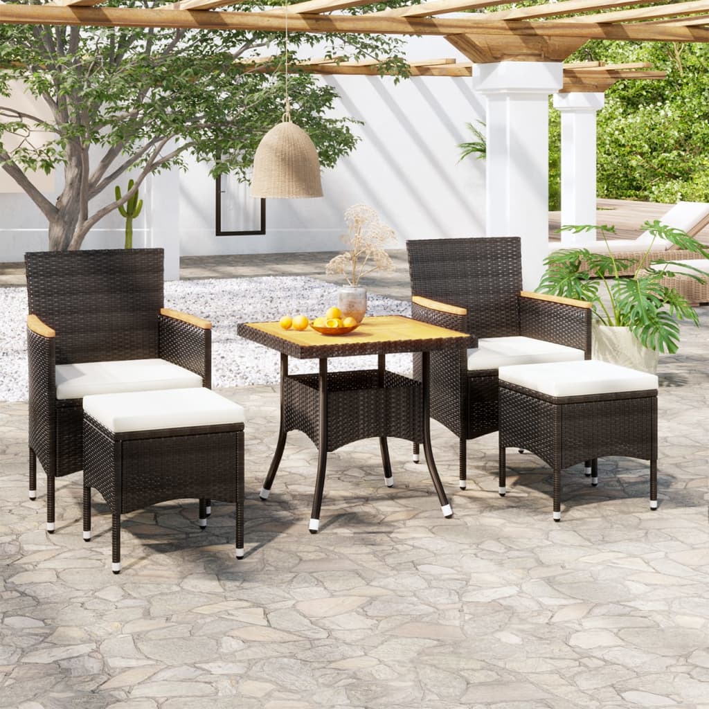 Set Mobili da Pranzo per Giardino 5 pz Polyrattan e Acacia Nero - homemem39
