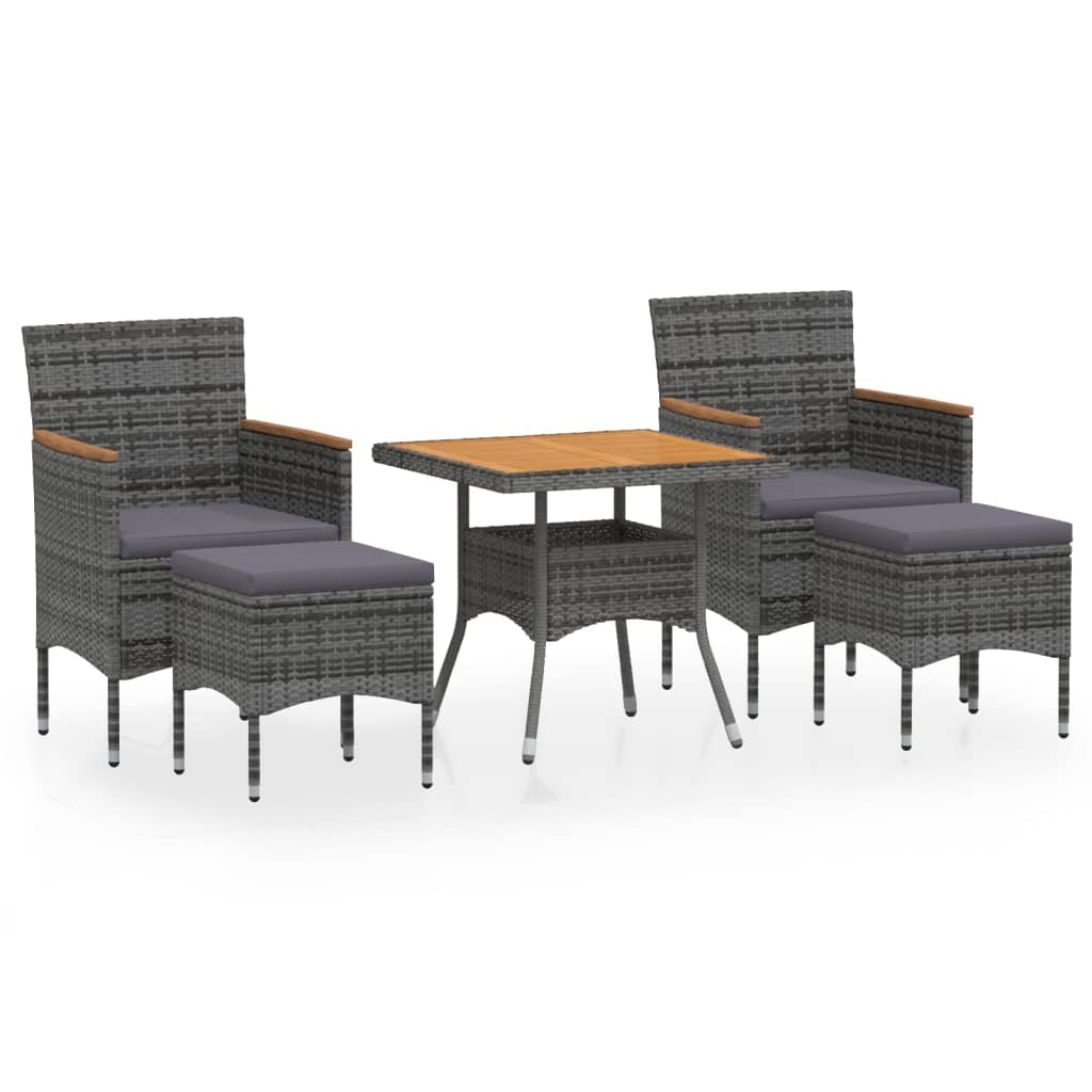 Set Pranzo da Giardino 5pz Polyrattan e Massello Acacia Grigio - homemem39