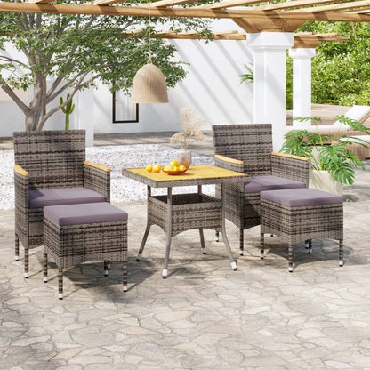Set Pranzo da Giardino 5pz Polyrattan e Massello Acacia Grigio - homemem39
