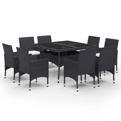 Set Mobili da Pranzo per Giardino 9 pz Polyrattan e Vetro Nero - homemem39