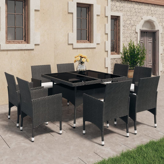 Set Mobili da Pranzo per Giardino 9 pz Polyrattan e Vetro Nero - homemem39