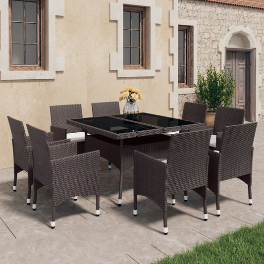 Set da Pranzo da Giardino 9 pz in Polyrattan e Vetro Marrone - homemem39