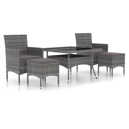 Set Pranzo da Giardino 5 pz Polyrattan e Vetro Temperato Grigio - homemem39