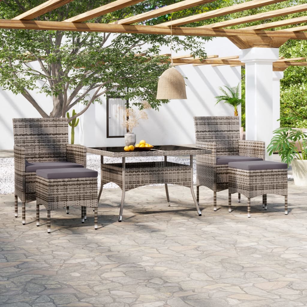 Set Pranzo da Giardino 5 pz Polyrattan e Vetro Temperato Grigio - homemem39