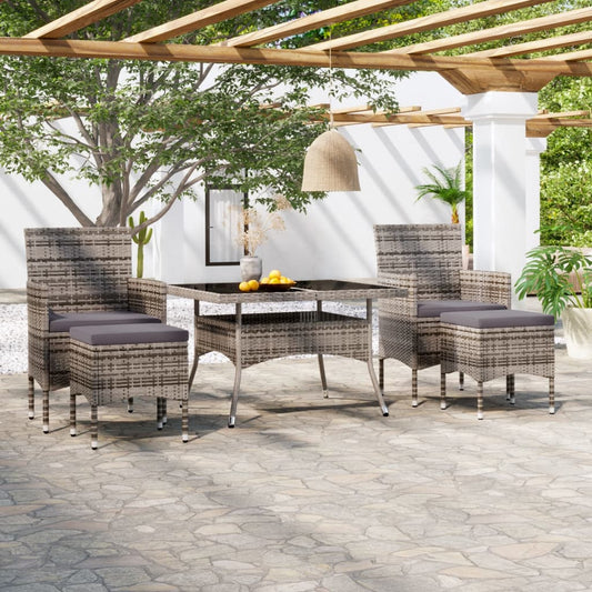 Set Pranzo da Giardino 5 pz Polyrattan e Vetro Temperato Grigio - homemem39