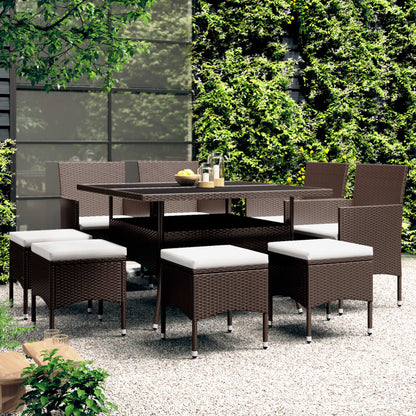 Set da Pranzo da Giardino in Polyrattan 9 pz Marrone - homemem39