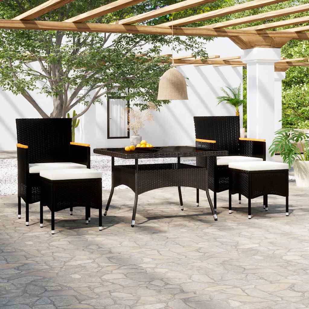 Set Pranzo da Giardino 5 pz Polyrattan e Vetro Temperato Nero | homemem39