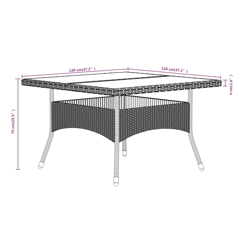 Set Pranzo da Giardino 5 pz Polyrattan e Vetro Temperato Grigio - homemem39