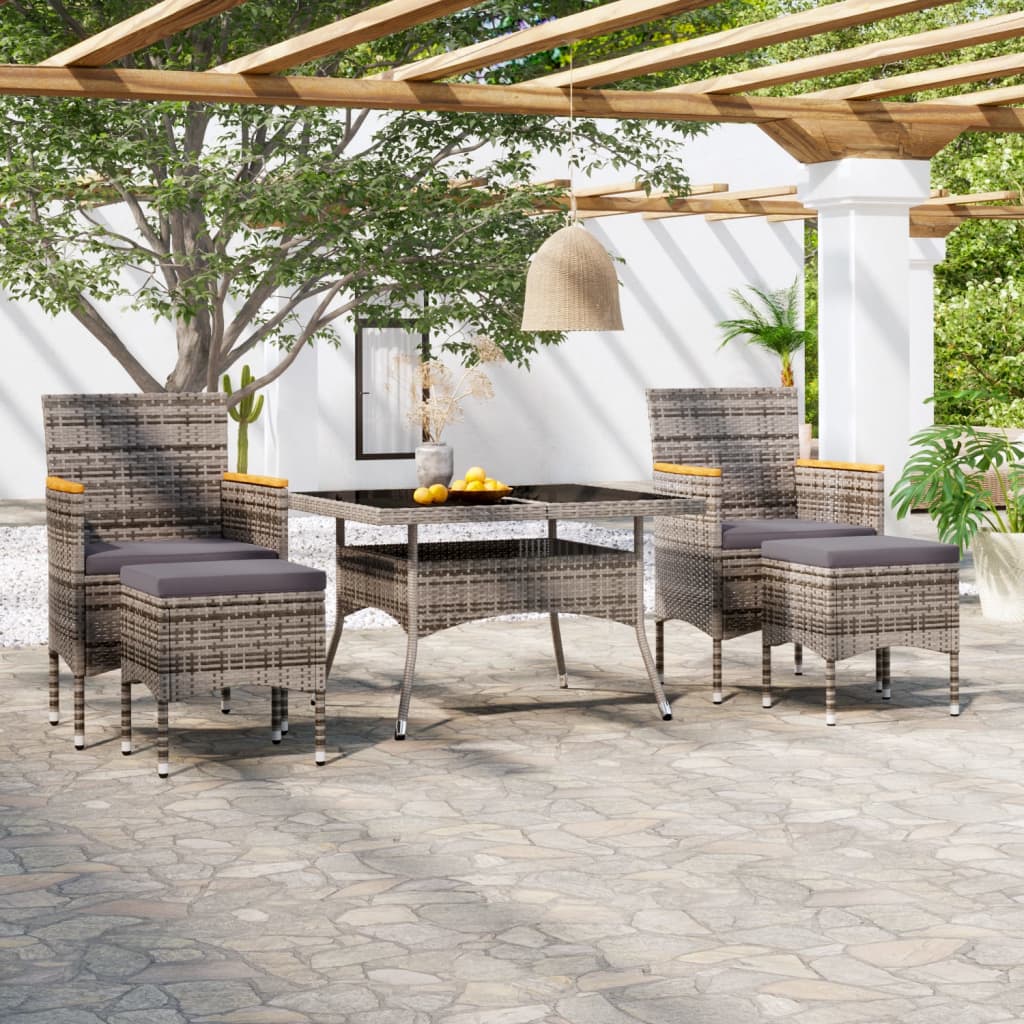 Set Pranzo da Giardino 5 pz Polyrattan e Vetro Temperato Grigio - homemem39