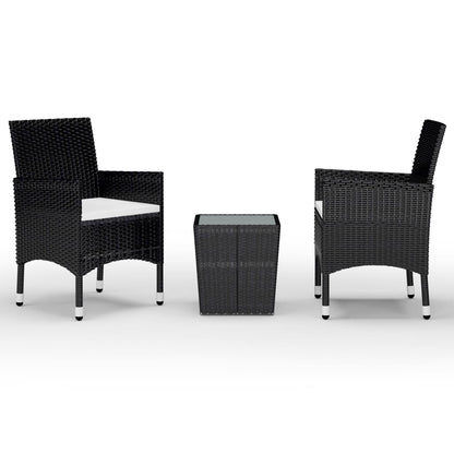 3-piece Garden Bistro Set in Polyrattan and Black Glass