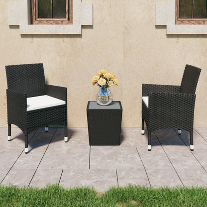 3-piece Garden Bistro Set in Polyrattan and Black Glass