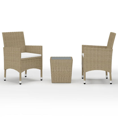 Garden Bistro Set 3 pcs Polyrattan and Beige Tempered Glass