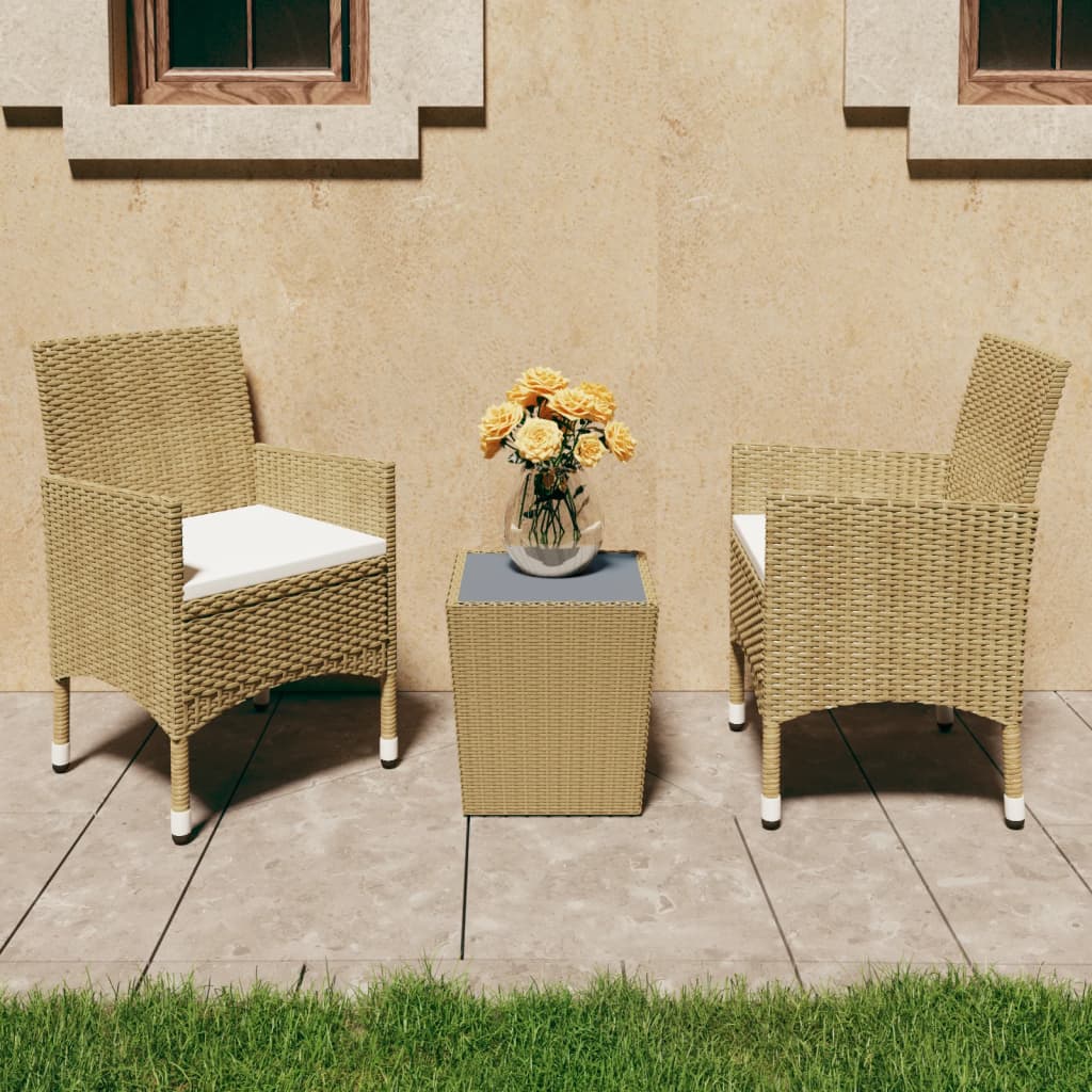 Garden Bistro Set 3 pcs Polyrattan and Beige Tempered Glass