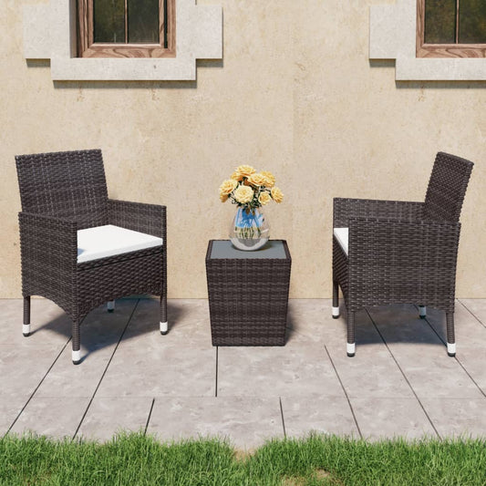 Set Bistrot Giardino 3 pz Polyrattan e Vetro Temperato Marrone - homemem39