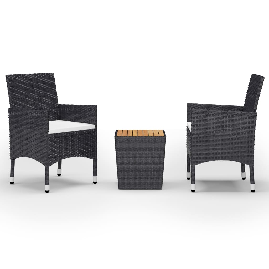3-piece Garden Bistro Set in Polyrattan and Black Acacia