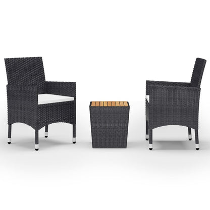 3-piece Garden Bistro Set in Polyrattan and Black Acacia