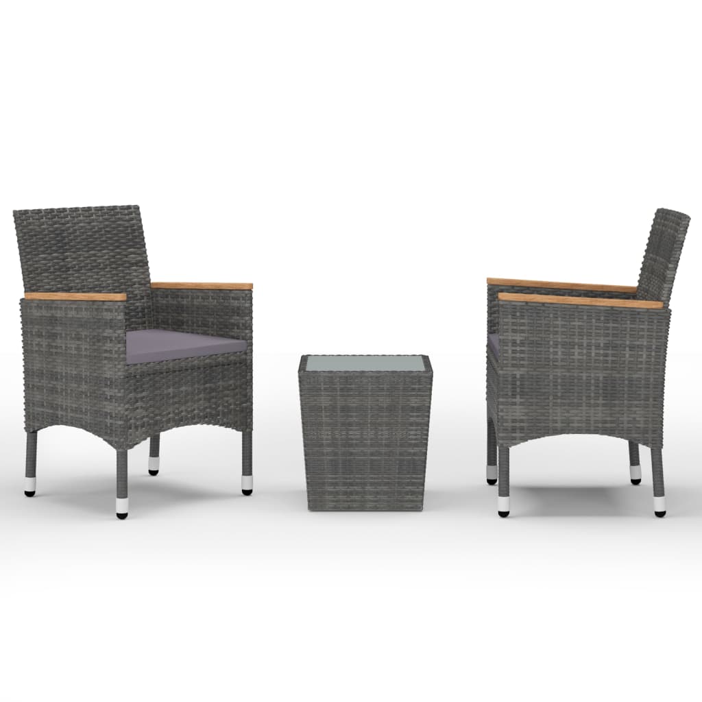 Set Bistrot Giardino 3 pz Polyrattan e Vetro Temperato Grigio - homemem39