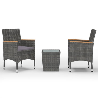 Set Bistrot Giardino 3 pz Polyrattan e Vetro Temperato Grigio - homemem39