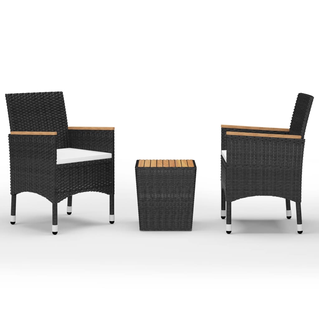 3-piece Garden Bistro Set in Polyrattan and Black Acacia