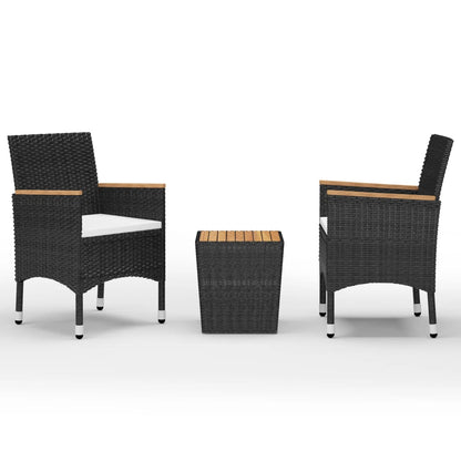 3-piece Garden Bistro Set in Polyrattan and Black Acacia