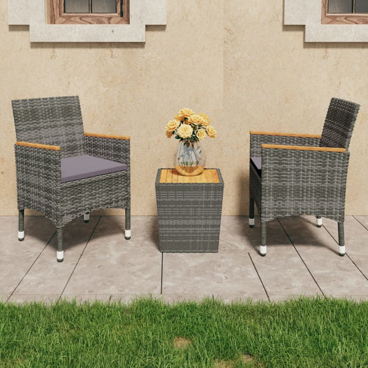 Set da Bistrot 3 pz in Polyrattan e Legno Acacia Grigio - homemem39