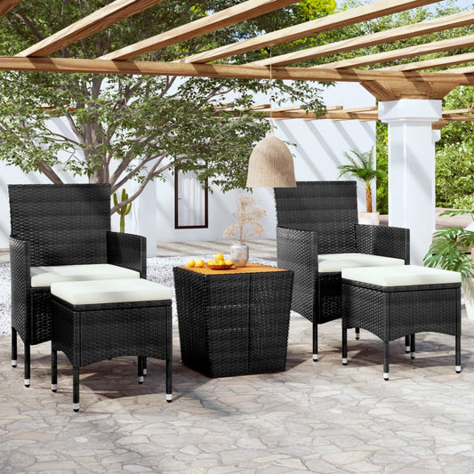 Set Bistrot per Giardino 5 pz Polyrattan e Massello Acacia Nero - homemem39