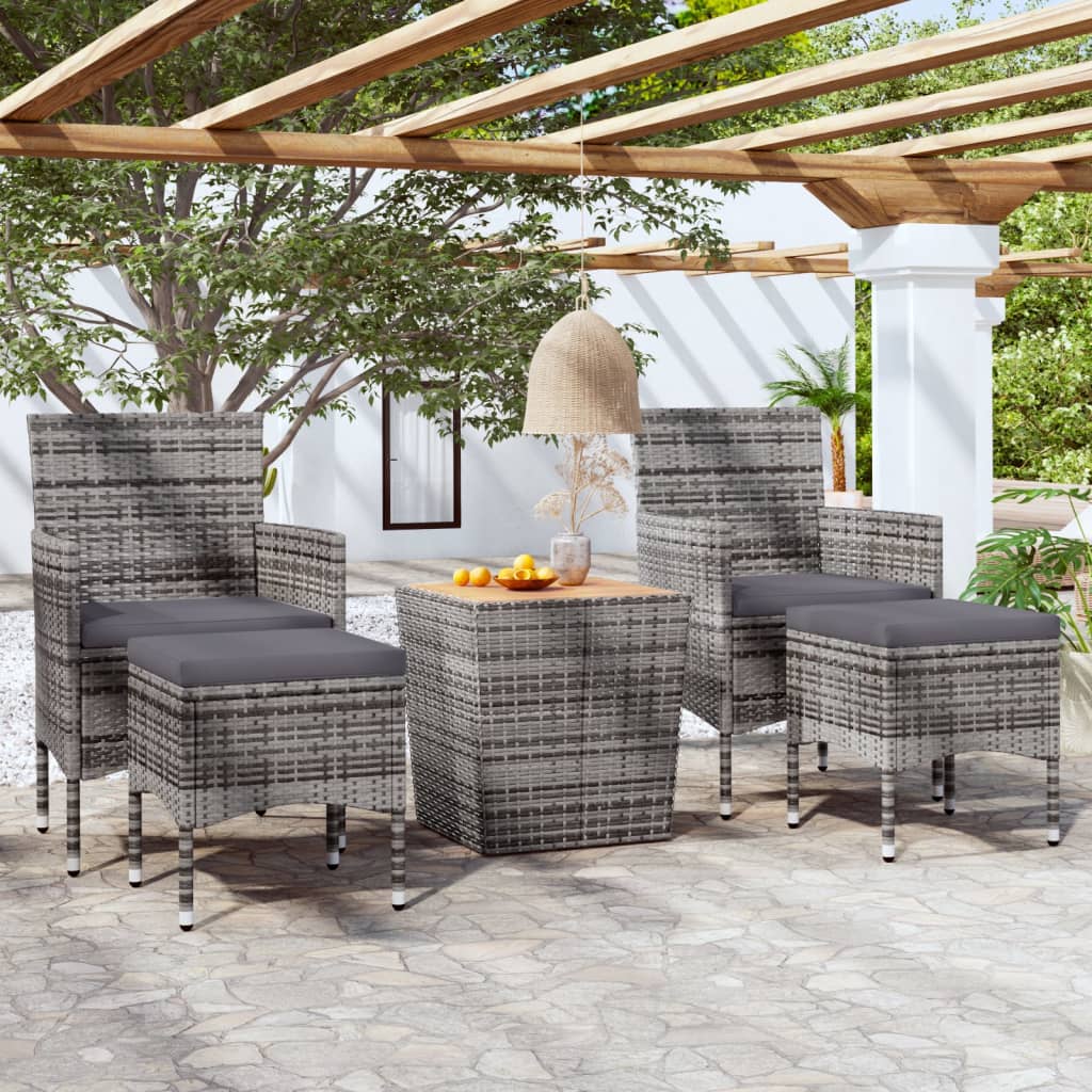 Set Bistrot Giardino 5 pz Polyrattan e Massello Acacia Grigio - homemem39