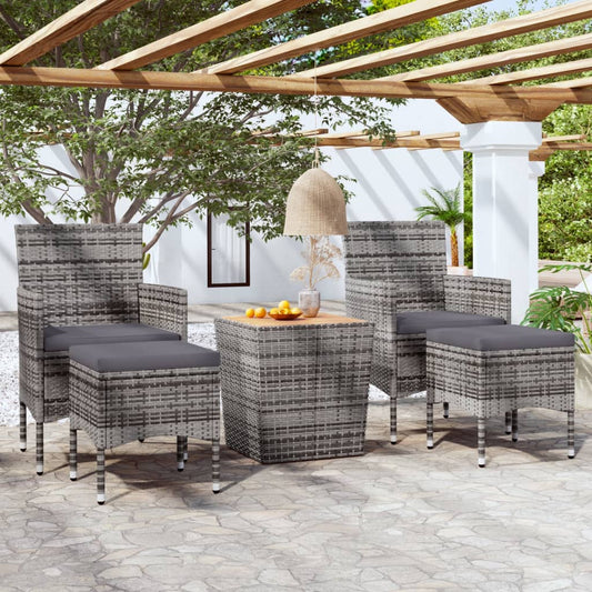 Set Bistrot Giardino 5 pz Polyrattan e Massello Acacia Grigio - homemem39