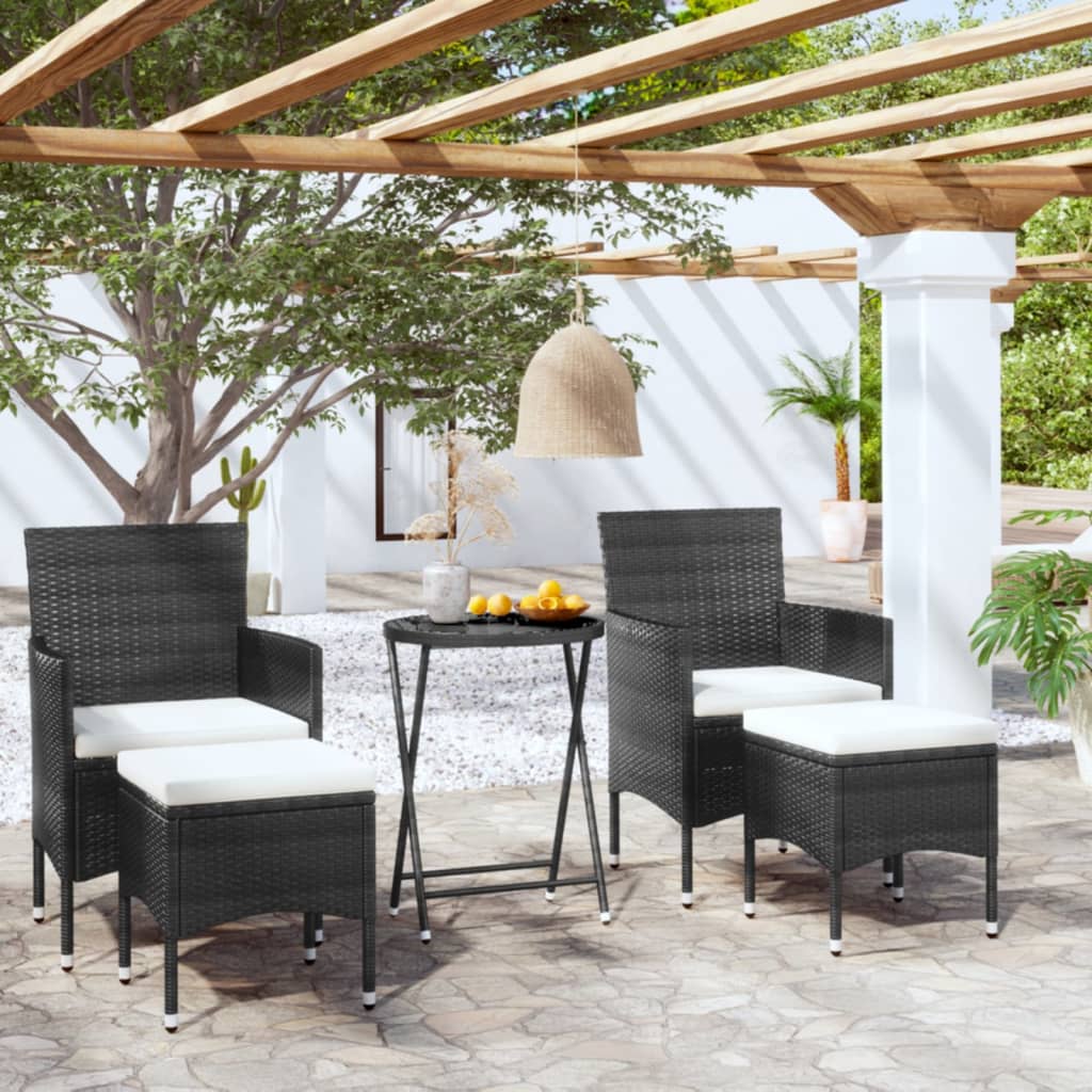 Set da Bistrot per Giardino 5pz Polyrattan Vetro Temperato Nero - homemem39