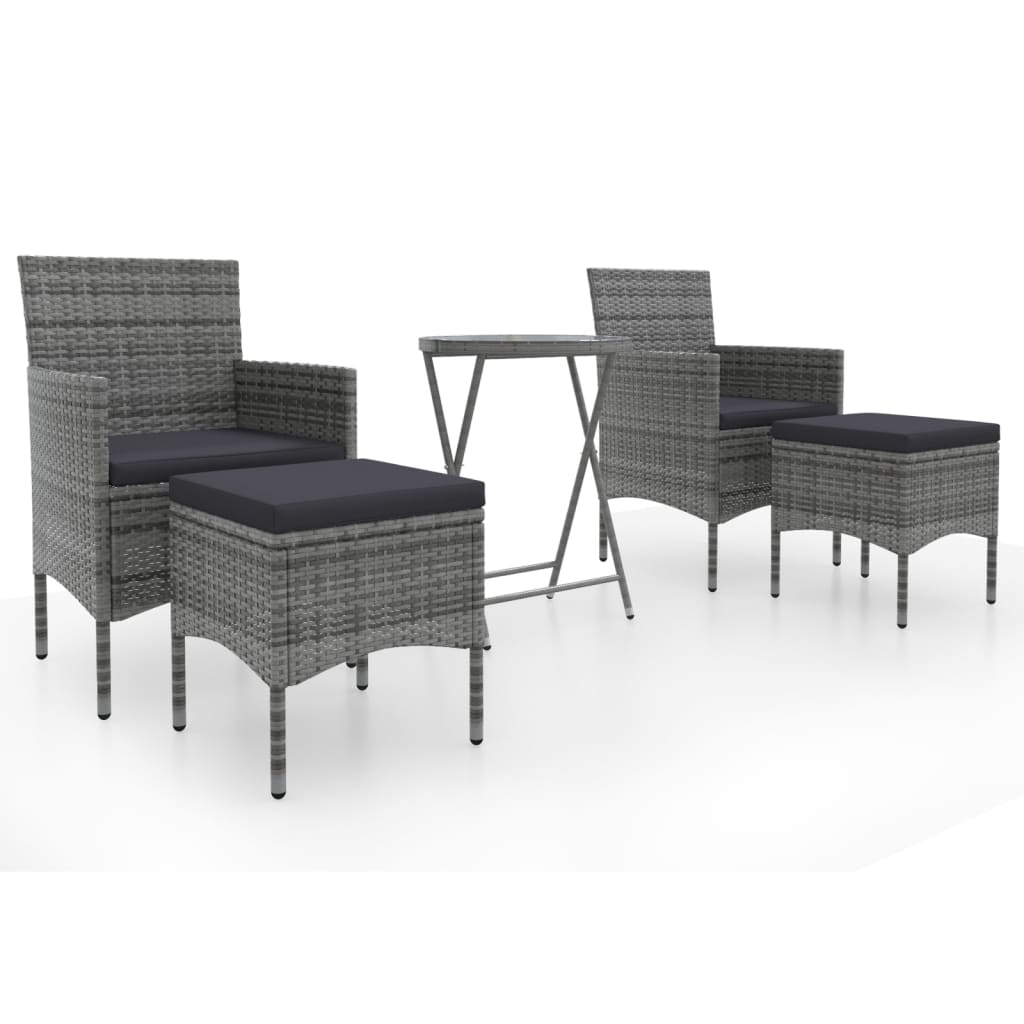 Set Bistrot da Giardino 5pz Polyrattan e Vetro Temperato Grigio - homemem39