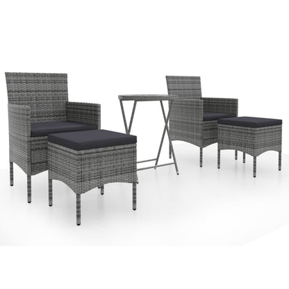 Set Bistrot da Giardino 5pz Polyrattan e Vetro Temperato Grigio - homemem39