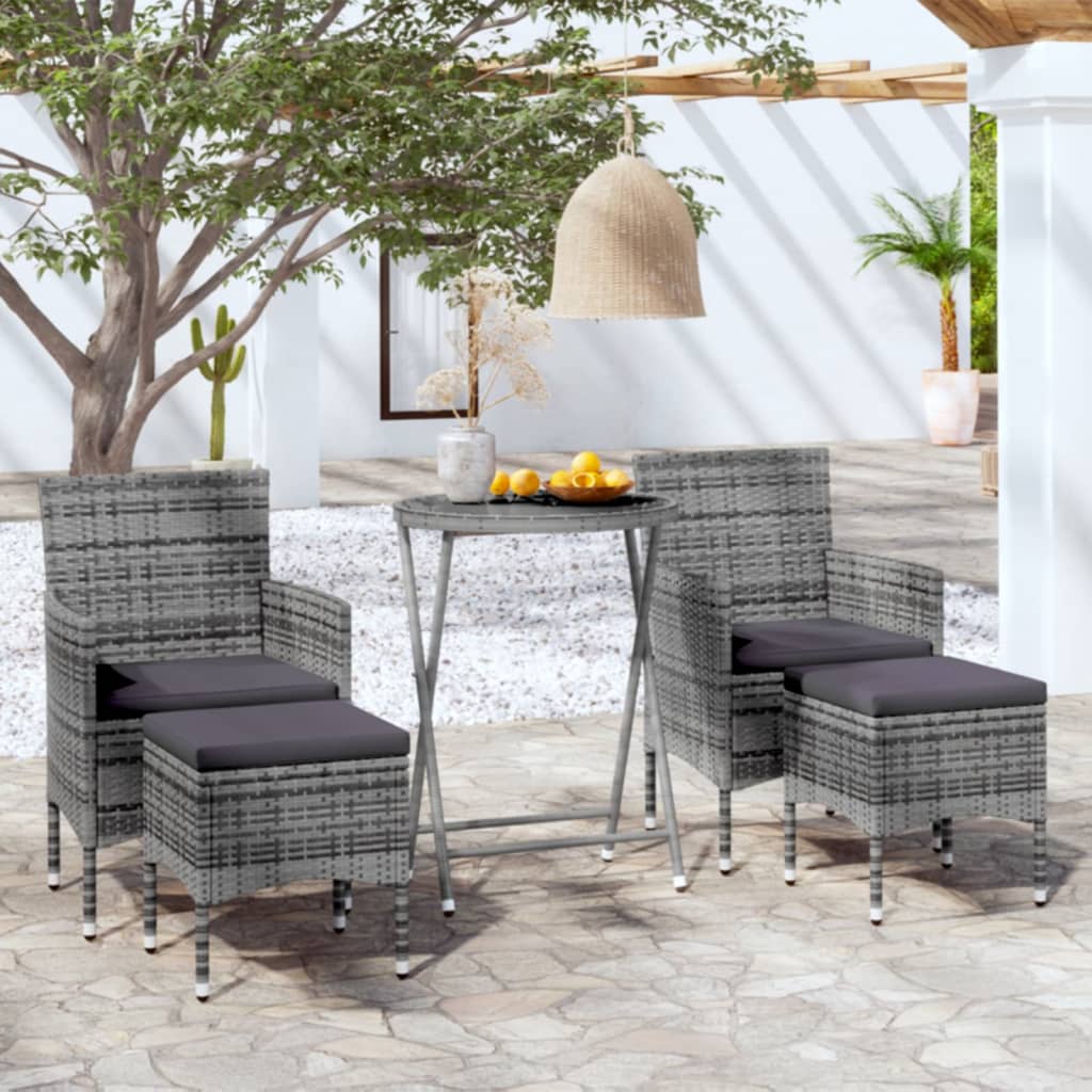 Set Bistrot da Giardino 5pz Polyrattan e Vetro Temperato Grigio - homemem39
