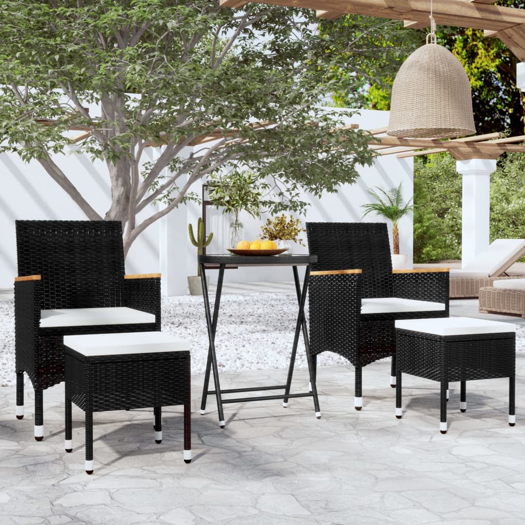 Set da Bistrot per Giardino 5pz Polyrattan Vetro Temperato Nero - homemem39