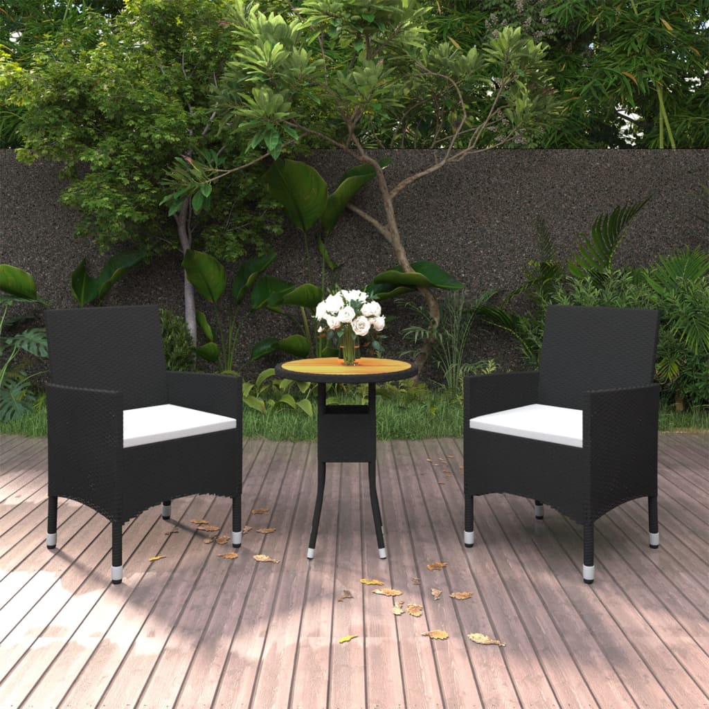 Set da Pranzo per Giardino 3 pz in Polyrattan Nero - homemem39