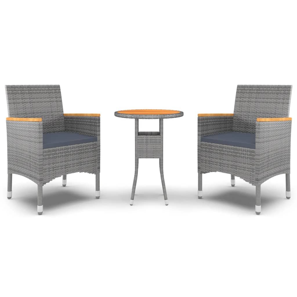 Set da Pranzo per Giardino 3 pz in Polyrattan Grigio - homemem39