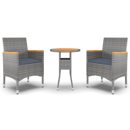 Set da Pranzo per Giardino 3 pz in Polyrattan Grigio - homemem39