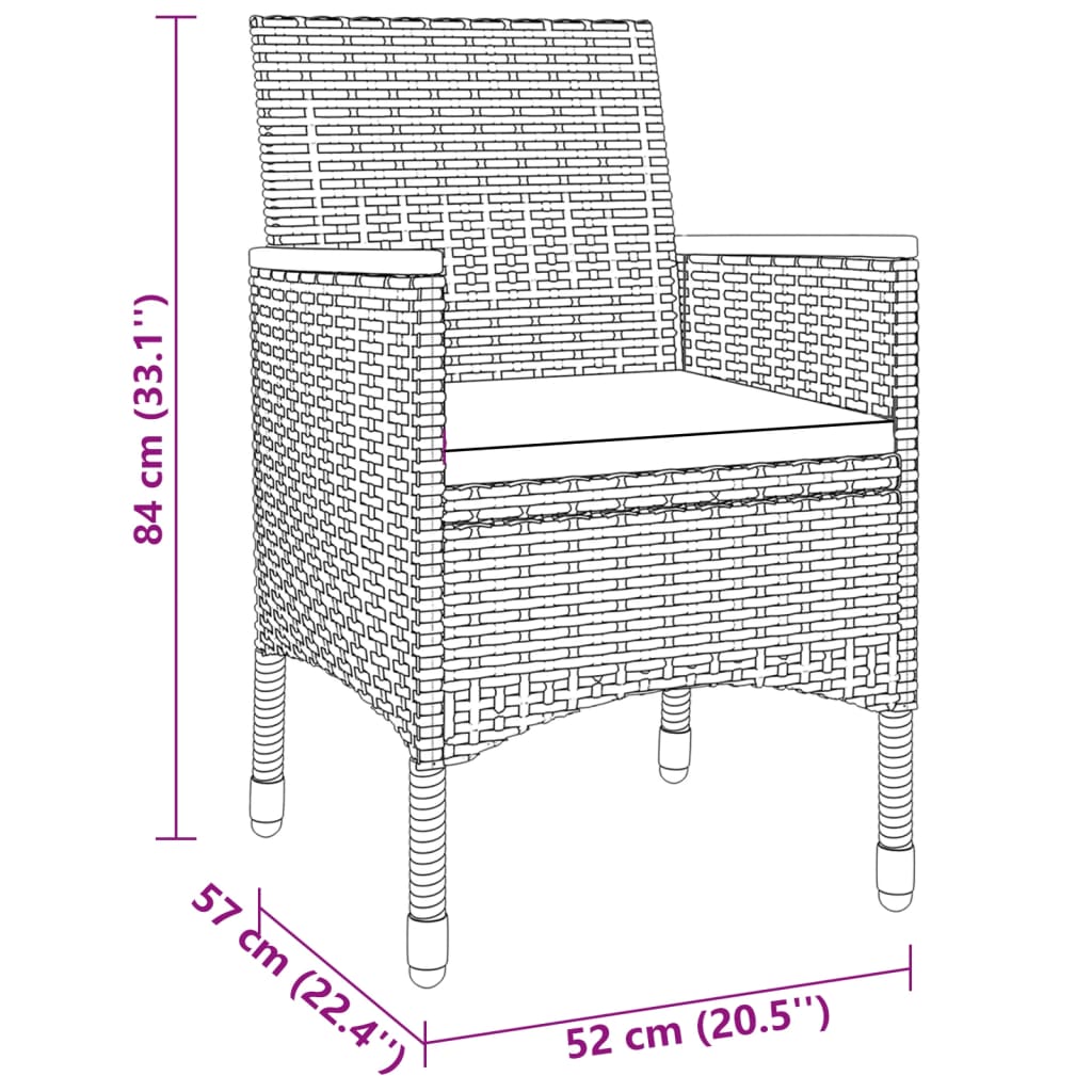 Set da Pranzo per Giardino 3 pz in Polyrattan Grigio - homemem39