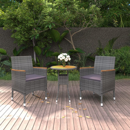 Set da Pranzo per Giardino 3 pz in Polyrattan Grigio - homemem39