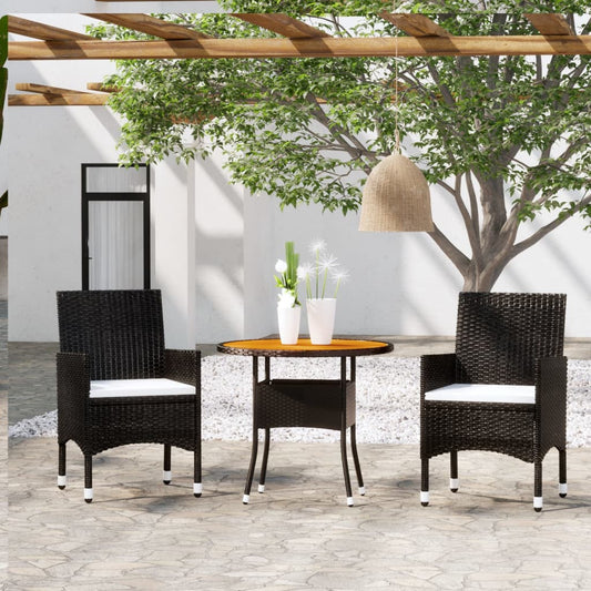Set da Pranzo per Giardino 3 pz in Polyrattan Nero - homemem39