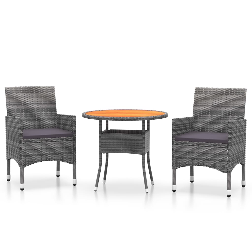 Set da Pranzo per Giardino 3 pz in Polyrattan Grigio - homemem39
