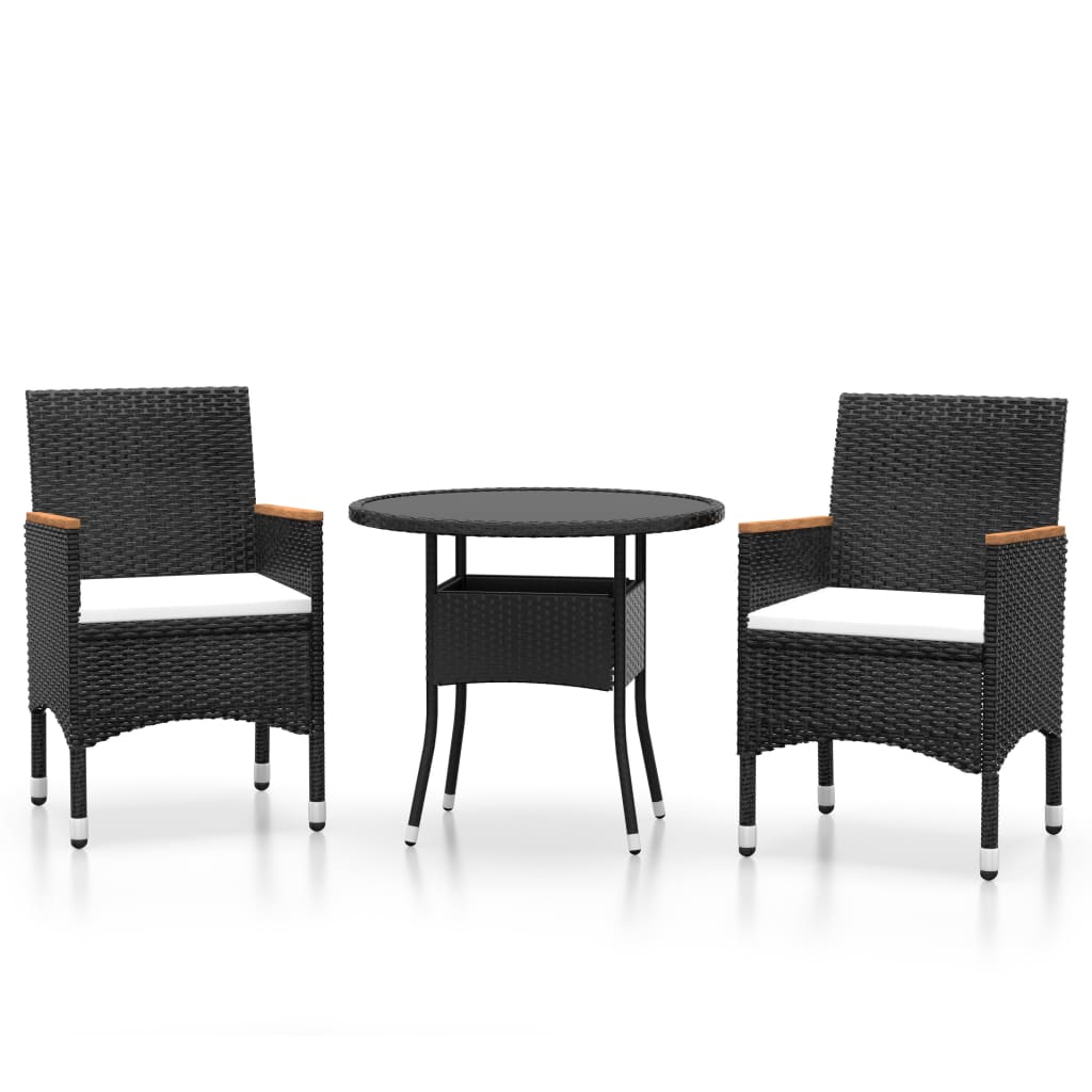 Set da Pranzo per Giardino 3 pz in Polyrattan Nero - homemem39