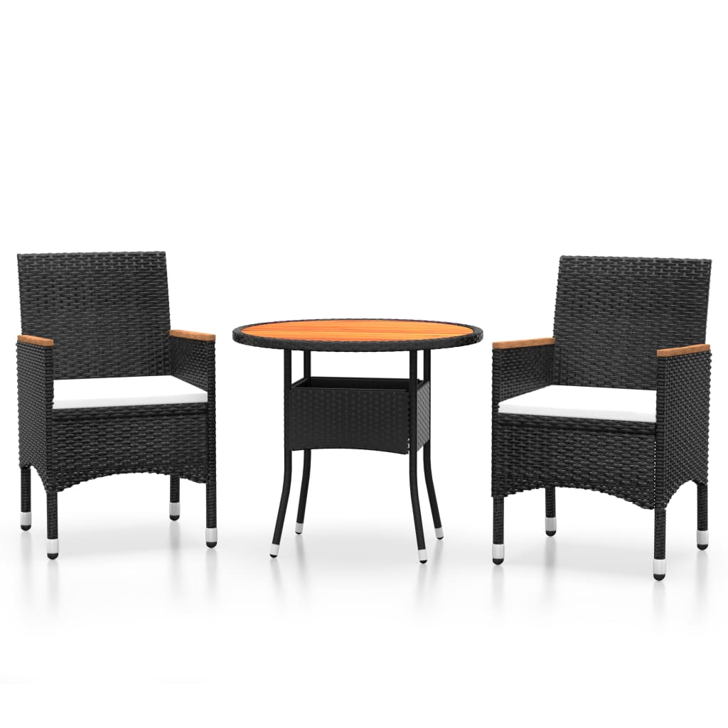 Set da Pranzo per Giardino 3 pz in Polyrattan Nero - homemem39