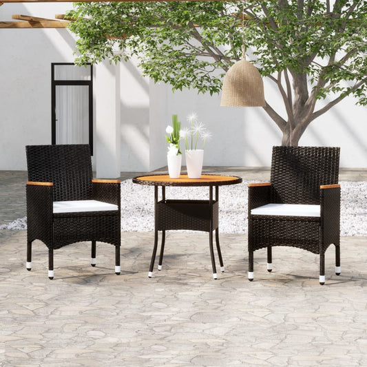 Set da Pranzo per Giardino 3 pz in Polyrattan Nero - homemem39