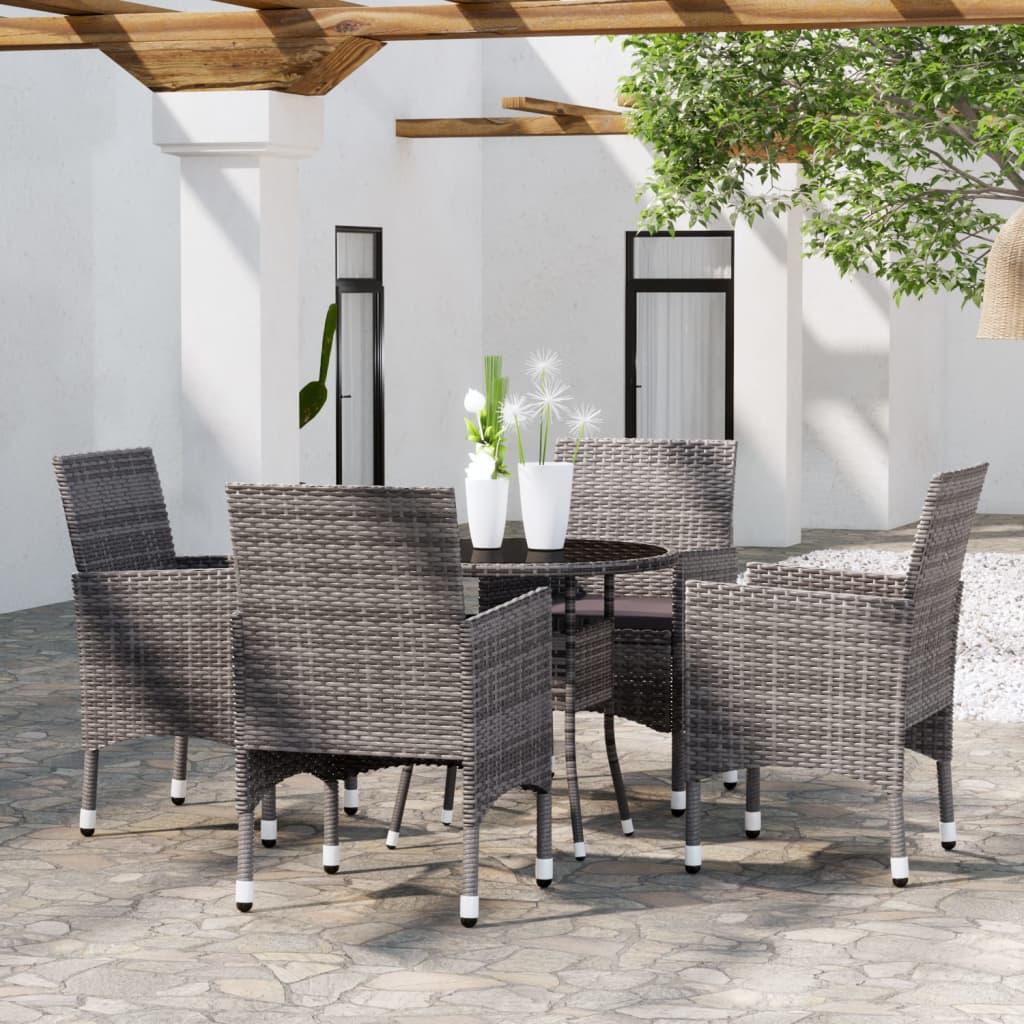 Set da Pranzo per Giardino 5 pz in Polyrattan Grigio - homemem39