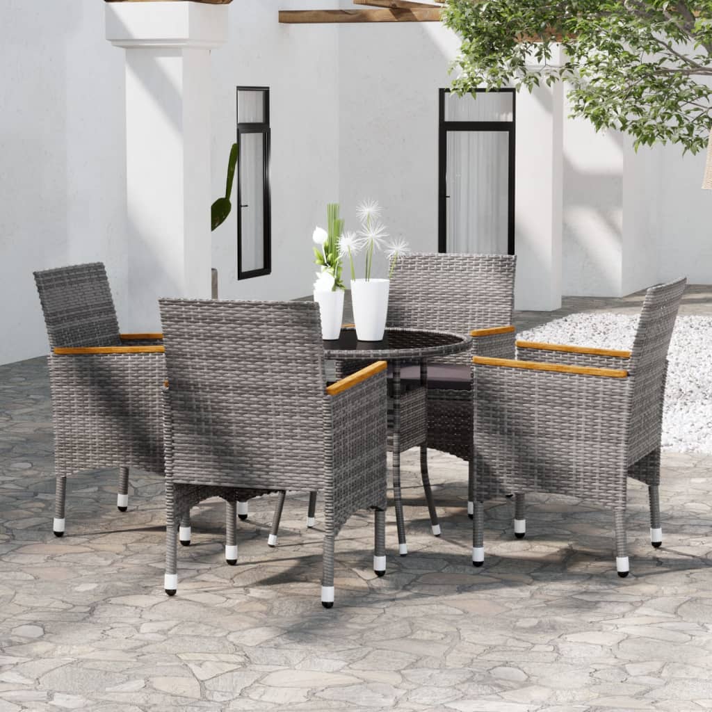 Set da Pranzo per Giardino 5 pz in Polyrattan Grigio - homemem39